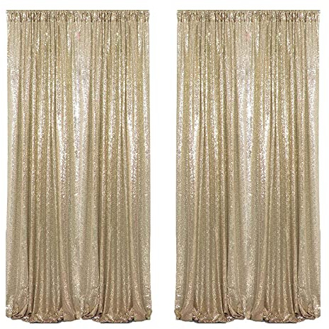 HMQIANG 4FTx8FT Champagne Gold Sequin Backdrop Curtains 2 Panels Sparkly Background Drapes for Party