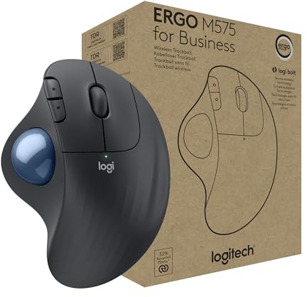 Logitech Ergo M575 Wireless Trackball for Business - Easy Thumb Control, Ergonomic Design, Secured Logi Bolt, Bluetooth, Globally Certified, Windows/Mac/Chrome/Linux - Graphite