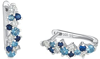 Amor Creolen 925 Sterling Silber Damen Ohrschmuck, mit Zirkonia synth., 1,7 cm, Blau, Kommt in Schmuck Geschenk Box, 2012794