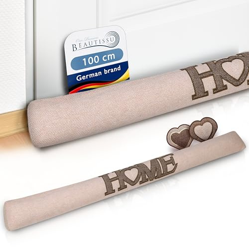 Beautissu Tuuli Bas de Porte 100 cm Poids 1,1 kg en Coton – comme Boudin de Porte ou Boudin de Fenêtre Contre Le Froid – Coussin de Porte Crème Robuste avec Remplissage et Tenue Ferme