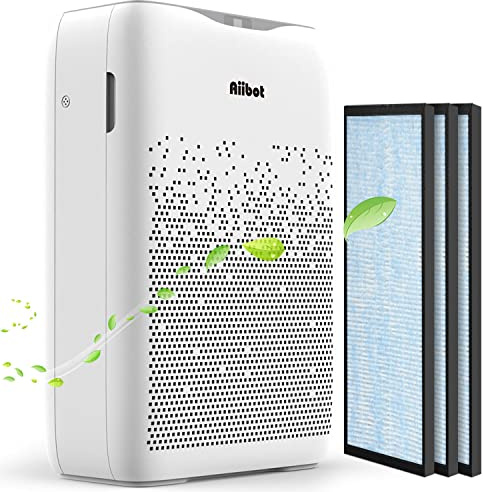 Aiibot Luftreiniger Luftfilter mit 3 Filter H13 Hepa Filter gegen 99,9% Allergie, Pollen, Schimmel, Staub, Gerüche usw. CADR 280m³/h zu 80㎡ Wohnung, Raucherzimmer