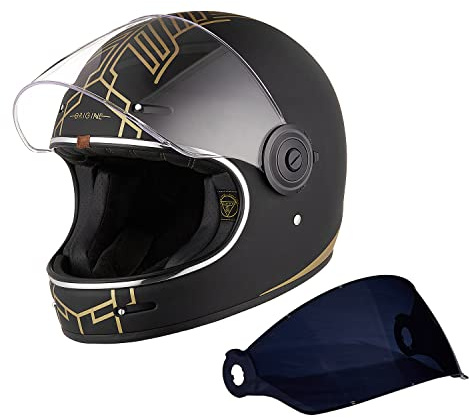 ORIGINE Full Face Integral Motorradhelm Vintage Retro Style Fiberglas Crash Helm ECE(Ten Limited Edition Black,M)