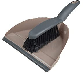 Pelle et Balayette Plastique avec Rebord en Gomme Taupe et Anthracite, Unique