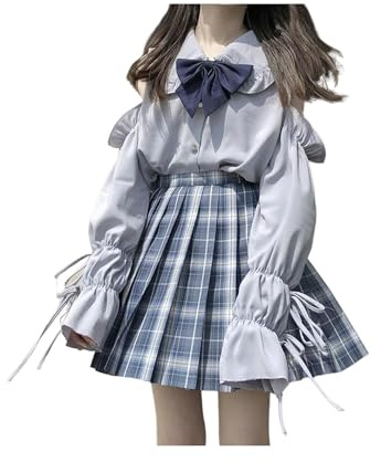 FRESQA Chemises Amples et Douces pour Femmes, Style Japonais Lolita, avec nœud d'école, épaules dénudées, à Lacets, Chemisier de Loisirs Solide
