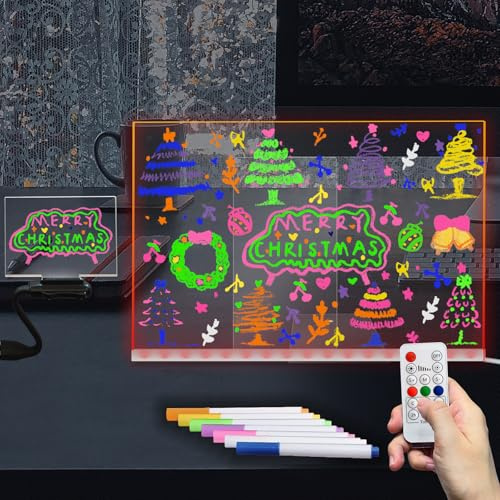 Pizarra acrílica de borrado en seco Laysinly con soporte de escritorio, 30 x 20 CM, pizarra LED de 7 colores para notas de escritorio, alimentada por USB, mando a distancia, bolígrafo de 7 colores
