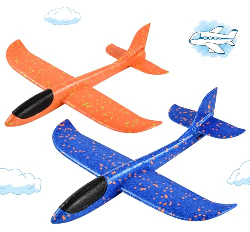 Hoiloie XXL 2 Stücke 44cm Styroporflieger, Flugzeug Spielzeug Mit 2 Flug Modi für Kinder Jungen Mädchen Ab 3-10 Jahre