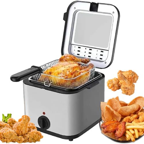 Freidora de 2,5 L, freidora eléctrica de 1000 W con Control de Temperatura, Cesta de Malla Interna extraíble, freidoras de Acero Inoxidable con Mango de Seguridad, fácil de Limpiar, freidora Patatas