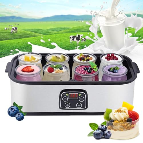 Ultimate Yogurt Makers, Yogurtera De 1400 Ml con 8 Frascos De Vidrio, Máquina para Hacer Yogur con Pantalla LCD Y Temporizador, Temperatura Ajustable, para Yogur Probiótico Orgánico, Regalo Cumplea