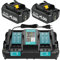 2X 18V 5000mAh Ersatzakku + 6A DC18RD Dual Port Ladegerät Kompatibel mit Makita 14.4V-18V BL1830 BL1850 BL1860 BL1840 etc Werkzeugakku und DC18RD DC18RC DC18SF DC18RA DC18RF Ladegerät