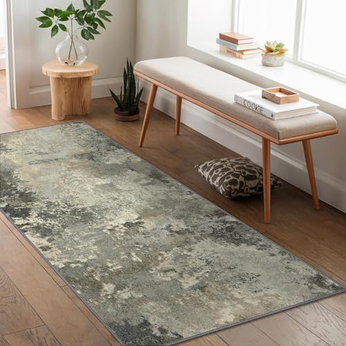 GENIMO - Tappeto Antiscivolo Moderno Astratto - 80x150cm - Corto Pile - Perfetto per Piccoli Spazi - Comodo e Resistente - Verde Grigio