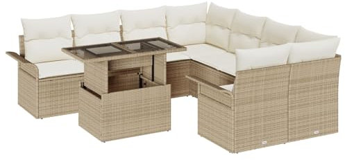 vidaXL Trädgårdsoffset 9 st Beige konstrotting