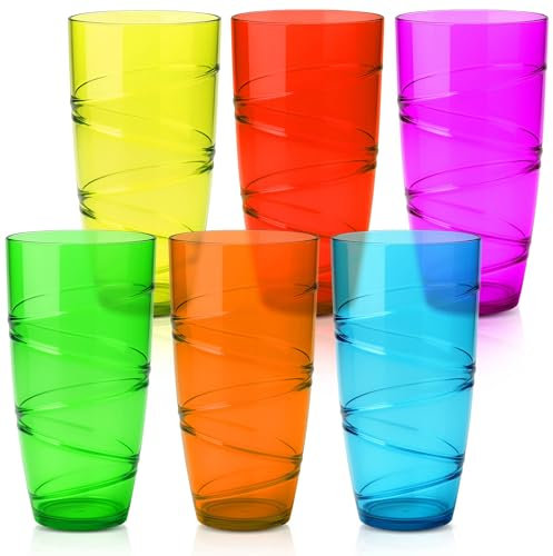 HEFTMAN Kunststoffgläser Set mit 6 550 ml Acrylglas mit Wirbel-Design, stapelbar, wiederverwendbar, Kunststoffgläser für Garten, Picknick, Camping, Grillen, Partys oder den täglichen Gebrauch (farbig)
