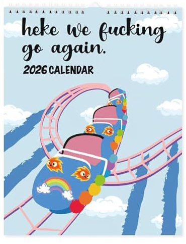 Here We Go Again 2026 kalender rolig väggkalender med månadsöversikt och anteckningsblock för kontor och hem
