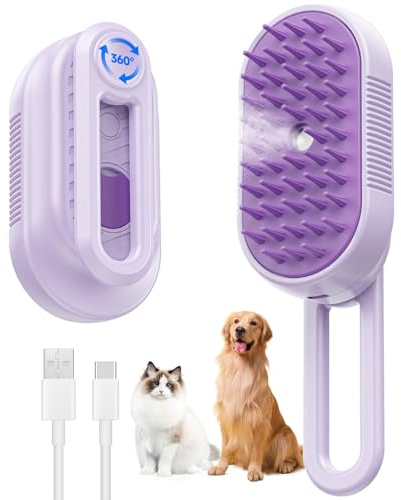 Cepillo Gato Vapor 4-In-1 Antiestático Peine de Masaje para Gatos Cepillo Vapor Quitapelo para Mascotas Gatos, Cortos y Largos para Desenredar Nudos y Eliminar Sueltos Pelos,Todo En Uno (purple)