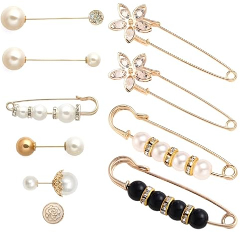 DOKRIN Broches y alfileres para mujer，Juego de 10 alfileres de cintura para fijar ropa y faldas para evitar la exposición, broche de perla