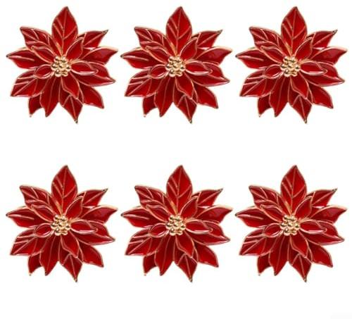 6 st servettringar för jul bröllopsfest, röd semester bordsdekoration med strass, legering tyg servetthållare för matbord, 4,5 cm