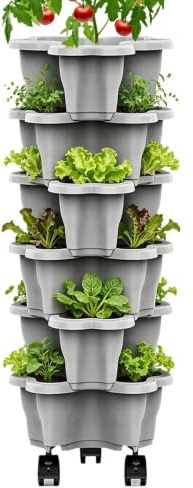 Generico Giardino verticale - a 6 livelli con ruote, fioriera per fiori, verdure, erbe aromatiche | Torre per fioriera verticale impilabile per serra da giardino per interni ed esterni, portico, le