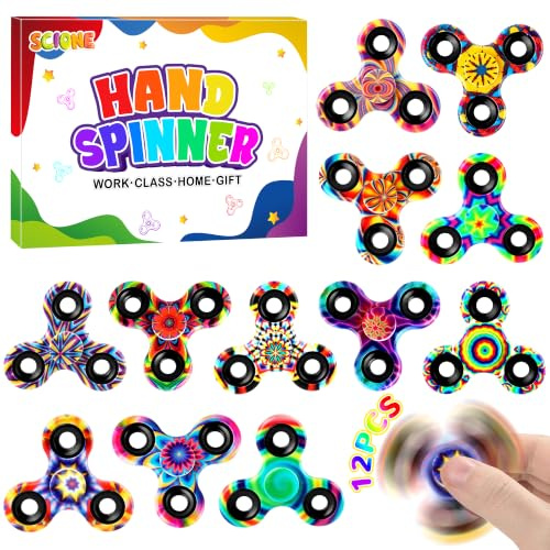 SCIONE Kamouflage Fidget Spinner Set med 12 delar, höghastighets handspinnare för barn och vuxna, Sensoriskt spel 3+, present till födelsedagar, skolpriser (6,3 cm)