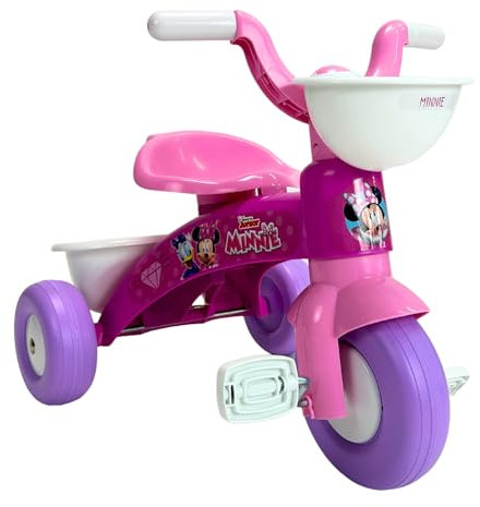 INJUSA - Dreirad für Kinder von 1 bis 3 Jahren mit Pedalen Trico Minnie Mouse | Korb Vorne und Hinten | Kunststoffräder mit Gummiband | Tragegriff | Offizieller Disney-Lizenz | Rosa Farbe (3531)