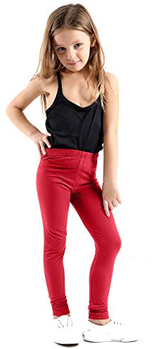 GW CLASSY OUTFIT Girls Kids Leggings Plain & Printed Girls School Fashion Dance Stretchy Full Length Leggings (5-6, RED)