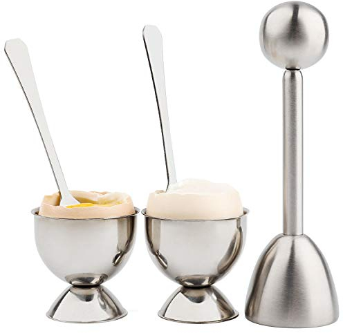 Rompiuova set- duro & morbido uova sode separatore strumento di rimozione, Egg cutter, guscio d' uovo, uovo cracker- include cucchiai e tazze – Shell Remover & cutter Egg Topper Set