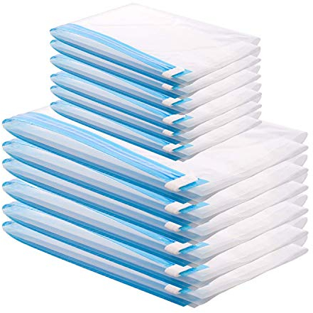 GQC 12 Set Vakuumbeutel Reise zum Rollen,Reise-Kompressionsbeutel, 2 Größen (60x40cm, 50x35cm) Travel Vakuumbeutel für Kleidung - Vakuum Kleiderbeutel - Kleider Vakuumierbeutel