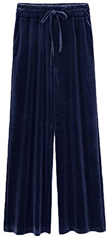Pantalón De Terciopelo Ancho para Mujer Palazzo Anchos Pierna Pantalones De Cintura Elástica Casual Sueltos Azul Marino 2XL