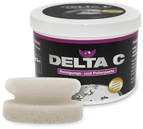 KABITEC DELTA C Reinigungspaste mit Applikations-Schwamm, Polierpaste Ceranfeldreiniger Putzstein Metall-Reiniger Edelstahlreiniger, 1x 750g