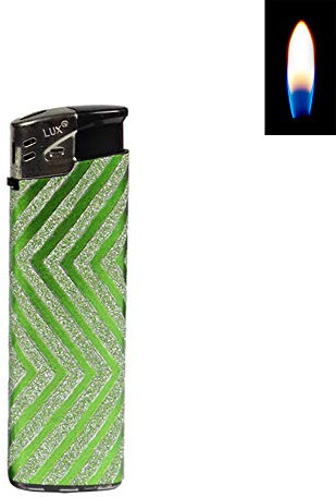 SEPILO Accendino glitterato piezoelettrico Soft Flamme, aspetto molto bello con veri motivi a glite evidenziati (1 accendino (verde)
