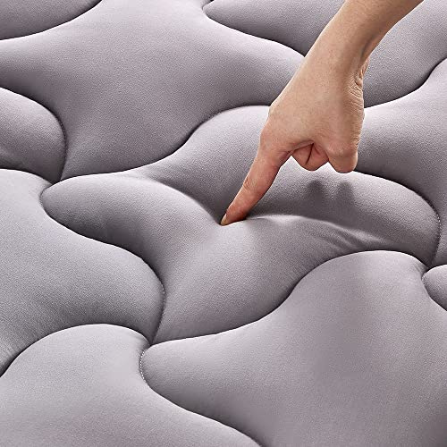 SLEEP ZONE Queen-Size-Matratzenauflage, kühlende Matratzenauflage, gesteppter Matratzenbezug, maschinenwaschbar, Matratzenschoner, flauschige Daunen-Alternative, tiefe Tasche, 20,3-53,3 cm, Grau