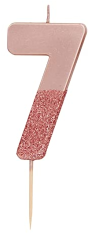 Candela numero 7 con glitter oro rosa Decorazione per cake topper di qualità premium Pretty, Sparkly Per bambini, adulti, settimo, settantesimo compleanno, anniversario, pietra miliare