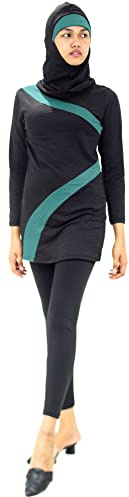 Musuly Burkini Nero E Verde – Combinazione Costume da Bagno con Velo (52)