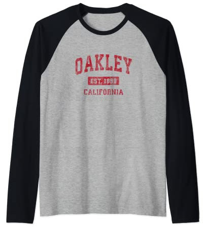 Oakley California CA Vintage Sports Design Red Design Raglan Baseball Tee