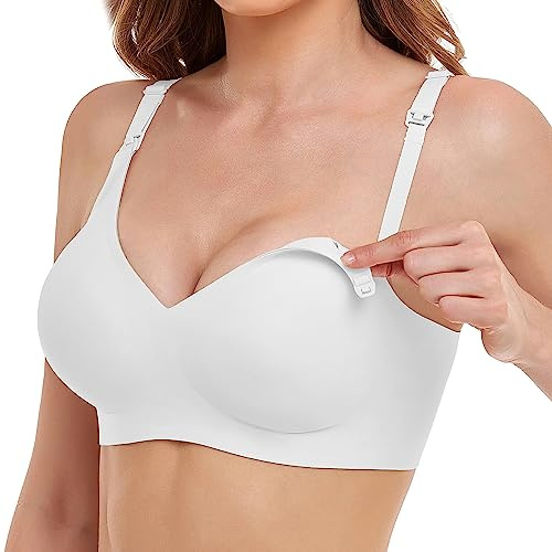 Vinfact Reggiseno per allattamento liscio setoso da donna senza ferretto, reggiseno per gravidanza senza cuciture con prolunghe del reggiseno aggiuntive per dormire e allattare, bianco, XXL