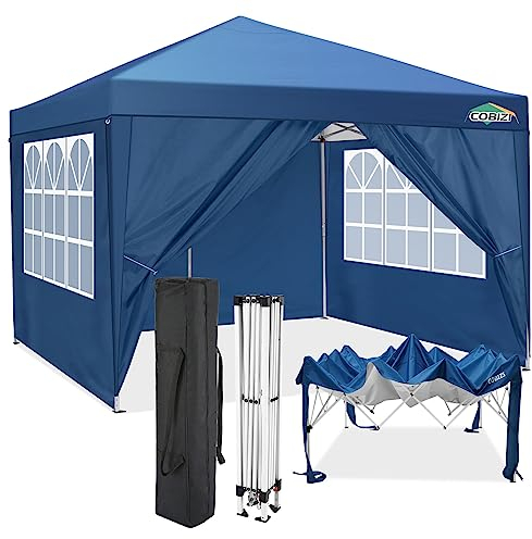 COBIZI Pavillon 3x3 Wasserdicht Stabil Winterfest Partyzelt 3x3 mit 4 Seitenteilen Pop Up Faltpavillon UV Schutz 50+ Gartenpavillon Pavillon Faltbar 3x3m mit 8X Heringe und 4X Windseil, Blau