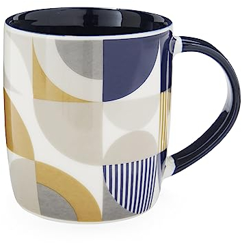 Cooksmart British Designed Barrel Coffee Mug | Ceramic Coffee Mugs for Home or Work | Large Mugs for Hot Drinks | Tea and Coffee Cups - Bauhaus Geo