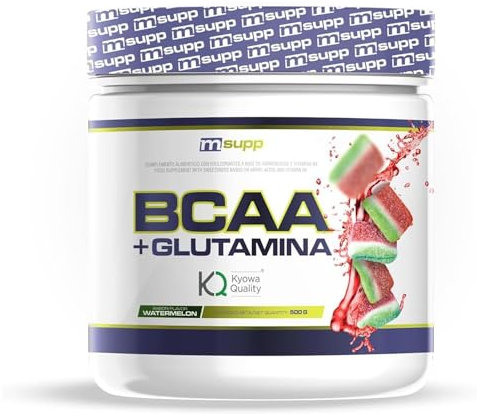 MM Supplements - L-Glutamina Kyowa + BCAA en Polvo - 500 g - Aporta Energía y Reduce la Fatiga - Evita la Pérdida de Masa Muscular - Bote para 1 Mes - Sabor Chuches Sandía