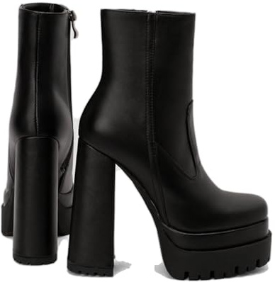 Stivaletti con Plateau E Punta Quadrata da Donna Spesso Tacco Alto Invernali metà Polpaccio Stivali con Cerniera,Nero,35 EU