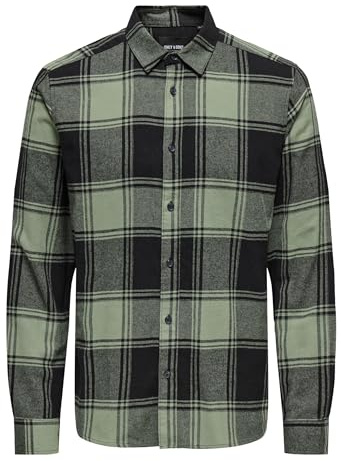 Only & Sons ONSGUDMUND Lumberjack Chemise à Carreaux à Manches Longues Plaid en Flanelle Top Loisirs Slim Blouse Coton, Noir/Carreaux : Big Sea Spray, XL