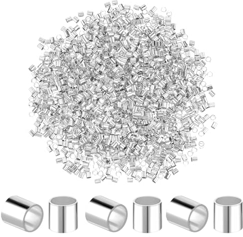 Teaaha Lot de 2 000 perles à écraser pour la fabrication de bijoux, perles à écraser 2 mm Tube argenté Bouchon pour sécuriser les fils de bijoux, pour boucles d'oreilles, colliers, pendentifs, bijoux