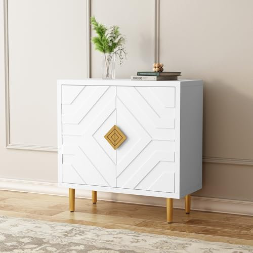 HOLTICO Kommode Sideboard mit 2 Türen, Küchenschrank, Aufbewahrungsschrank Schrank für Wohnzimmer, Küche, Schlafzimmer-Weiß