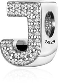 Symretie Pendentif avec Initiale J en Argent 925 pour Femme, Compatible avec les Bracelets et Colliers de Style Pandora et Européen. Convient aux Femmes et aux Filles.