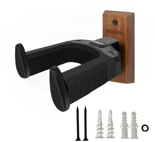 Gosizos Guitar Wall Mount Hanger Walnut Wood, Adjustable Auto Lock Hook Holder for Electric, Acoustic, Bass, Banjo, Mandolin, Gift Instruments Accessories