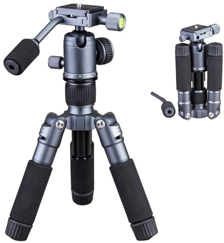 JAFUQAW Bärbart ministativ för skrivbord med paneringshandtag, 52 cm / 20 tum skrivbordsbord aluminiumlegering stativ med 360° kulhuvud, kompakt stativ för DSLR-kamera, videokamera, ladda upp till 6