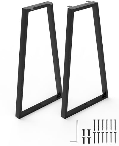 TITECK Metal Table Legs 28 Inch - Kitchen Dining Desk Leg Trapezoid Heavy Duty Steel Furniture Replacement Feet for DIY Bench, Stool, Chair, Coffee Tables, End/Side Table (Set of 2, Black)
