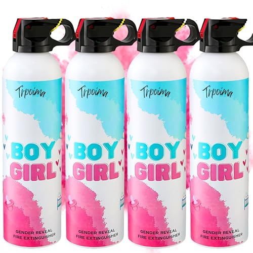 Gender Reveal Fire Extinguisher Set for Newborn Baby, 4Pcs Pink Gender Reveal Smoke Bombs, 100% Biodegradable Color Blaster for Cool Gender Reveal Ideas, Confetti Power Cannon Shooter Party Supplies