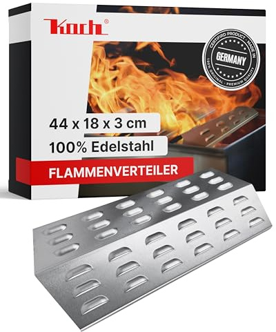 Koch #15 Rostfreier Flammenverteiler 440 x 180mm für Gasgrill - Tischgrill Flammenblech zB für Hornbach Gasgrill 2 Brenner, Mahto, Abington - massiver Edelstahl Stärke 1,25mm 900g