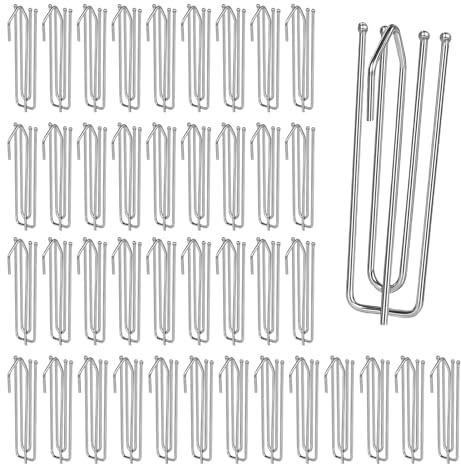 EFUTURETIME 40 unid. Ganchos de Cortina de Acero Inoxidable con 4 Dientes para Cortinas con Cinta de Pliegue, Ganchos de Metal para Hacer Pliegues de Cortina