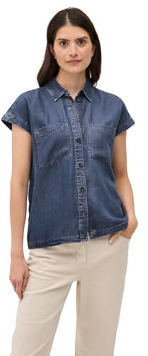 CECIL Damen 3411858 Lyocell Bluse, mid Blue wash, XXL