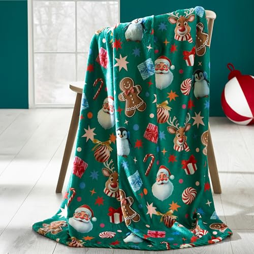 Catherine Lansfield Christmas Icons Cosy Fleece 130x170cm Blanket Throw Green